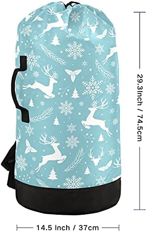 Feliz Natal Rena Cedro de cedro Saco de lavanderia pesada Mochila de lavanderia com tiras de ombro e alças Bolsa de roupa