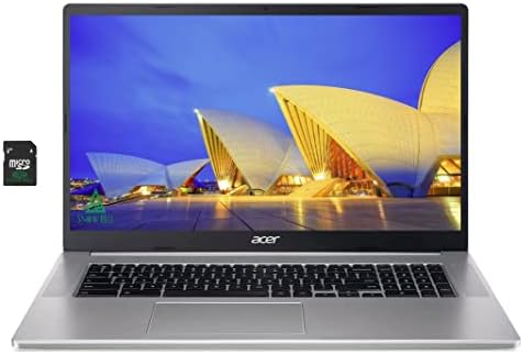 Acer 2022 Chromebook 17,3 FHD para laptop de negócios e estudantes, processador Intel Celeron N4500, 4 GB de RAM, 64 GB de memória flash Emmc, Intel HD Graphics 630, Silver, Chrome OS, 32 GB de placa UBS