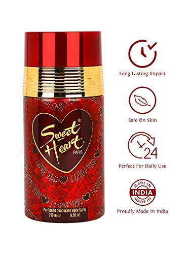 Coração doce genérico Eu te amo desodorante spray corporal perfumado, fragrância clássica duradoura, tamanho - 250 ml