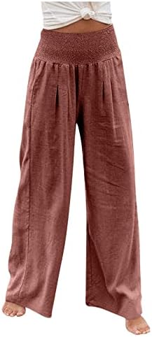 Calças de perna larga de zhensanguo para mulheres calças de linho para mulheres calças compridas na perna larga da cintura