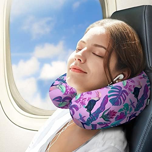 Monstera tropical e travesseiro de viagem de touco para travesseiro em forma de carro em forma de trem do avião em forma