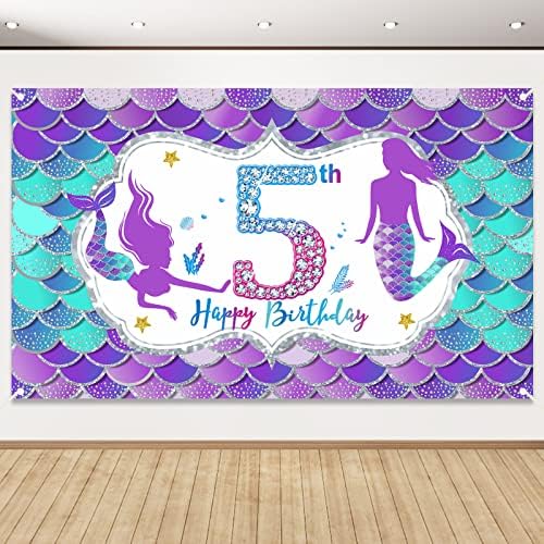 Mermaid 5th Birthday Banner Decorações para meninas, Little Mermaid temática