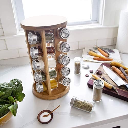 Orii 20 jar spice rack com especiarias incluídas - Organizador de torre para especiarias e temperos de cozinha, refils