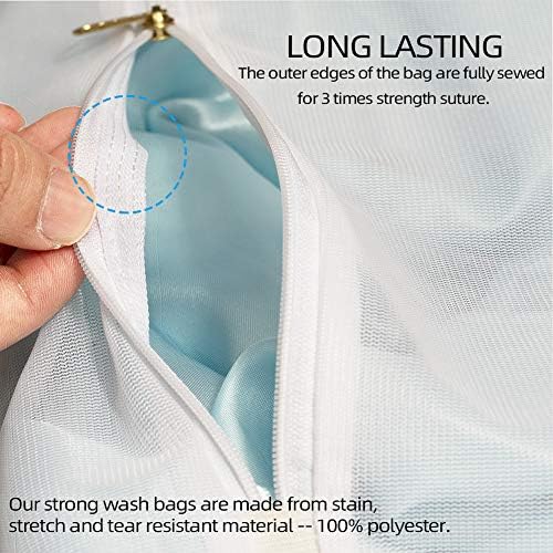 Bolsa de lavanderia de malha de tenrai, conjunto de 5 saco de lavagem de lingerie para delicados, protetor de zíper do gancho de loop atualizado e etiqueta colorida, use zíper YKK, calças, camisa, sutiã e roupas íntimas