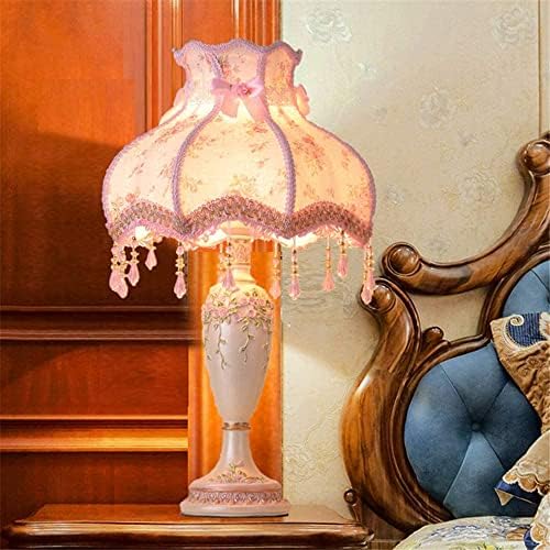 Medecorato de lâmpada única lâmpada lâmpada de suporte romântico de tecido de tecido pastoral com acabamento trançado para mulheres adolescentes candeeiro de mesa para festas para casamento