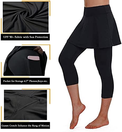 MSACRH Tennis Skirted Leggings com bolsos para mulheres Skorts de golfe com leggings de capri para ioga Casual Athletic