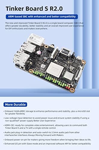 Youyeetoo Tinker Board S R2.0 16GB Emmc Single Board Computador, Android 11/Debian/Retropie/Kodi, Wifi/BT4.2/Jack de áudio/LAN