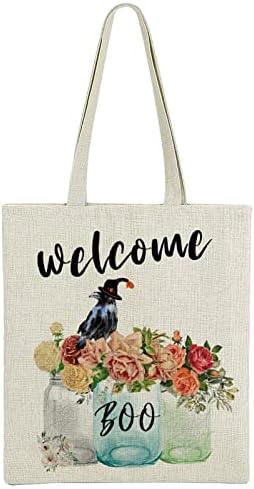 Vintage Welcome Boa Colorful Bot Bat Webs Vaso Flowers Black Crow com chapéu de bruxa Halloween bolsa para mulher para mulher engraçada