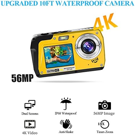 Câmera à prova d'água câmeras subaquáticas 4K30FPS 56MP Full HD Video Video Recorder Selfie IPS Telas duplas de 10 pés