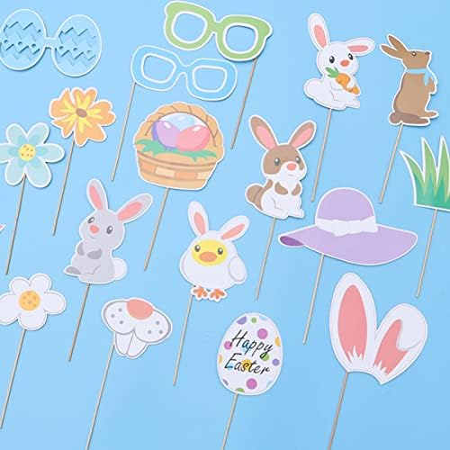 ABOOFAN Cake Decorating Photo Props Kit DIY Selfie Egg Bunny Pattern Photo Acessórios Acessórios para crianças Favorias de Páscoa