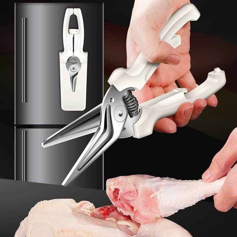 Tesoura da cozinha com bainha magnética, tesouras funcionais automaticamente recuperadas que podem ser conectadas à geladeira, poderosa tesoura de osso de frango para uso da cozinha em casa.