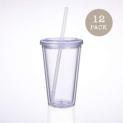Cupture Classic 12 copo de copo de parede dupla isolada com tampa, palha reutilizável e olá tags de nome - 16 onças, pacote a granel