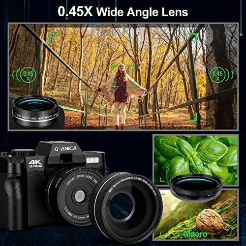 Câmera digital G-Anica 4K, câmeras de 48MP para fotografia, câmera de vídeo/vlogging para YouTube com WiFi e Webcam, câmera de