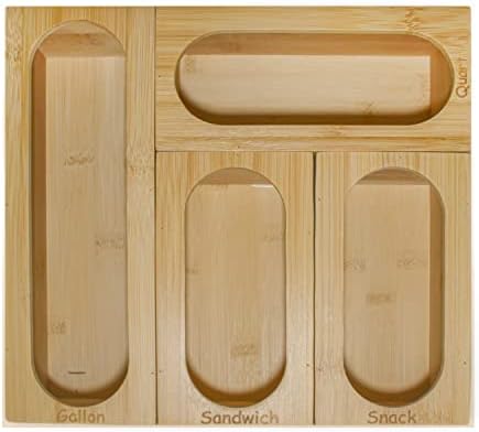 Organizador de armazenamento de saco de ziplock - madeira de bambu 4 peças Distribuidor de saco de plástico para gaveta de cozinha - para galão, quart, sanduíche e size de tamanho ziplock - por KitchenClique