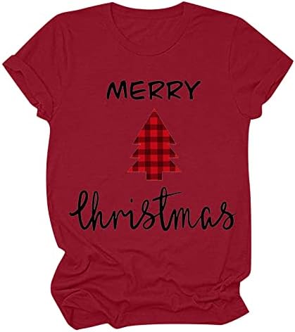 Camisetas de manga curta feminina, camisetas gráficas de Natal, camisetas gráficas engraçadas de árvore de Natal, blusas de mulheres top