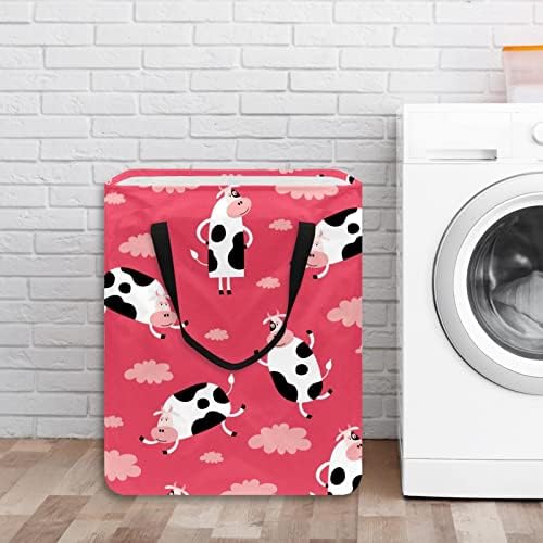 Happy Cow in the Sky Printed Print Collapsible Laundry Horse, 60l de lavanderia à prova d'água de lavagem de roupas de roupas de roupas para o dormitório quarto do banheiro