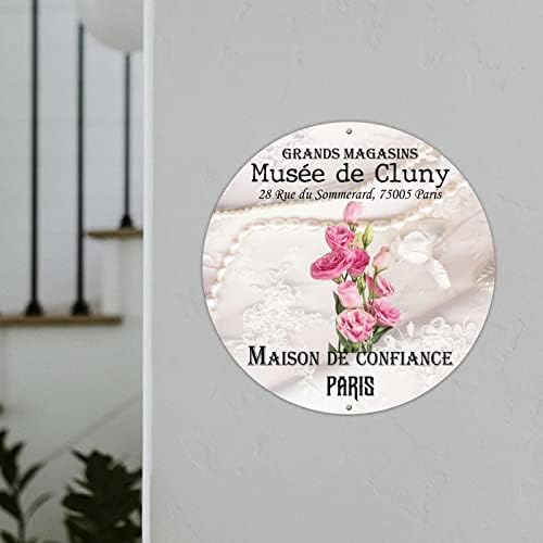 Maison de confiance redonda de metal signo paris museu de cluny peony roses signo de metal signo de grinaldas de 9 polegadas