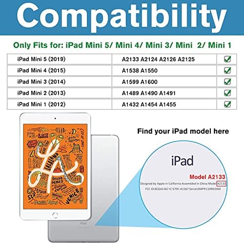 Rostib ipad mini 1/2/3/4/5 estojo, capa automática de cobertura de proteção leve Ultra Thin Lightweight com porta -lápis para iPad mini 1st/2nd/3rd/4th Generation 2019 7,9 polegadas