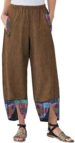 Calças de linho de algodão para mulheres calças de verão casuais com bolsos de cintura alta calças de harém vintage