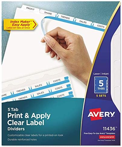 Rótulo Clear Index Maker Avery 8-12 x 11 polegadas divisores com 12 abas brancas, 5 pacote