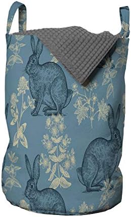 Bolsa de lavanderia da natureza de Ambesonne, coelhos com temas de animais ao longo de flores e folhas padrão no estilo