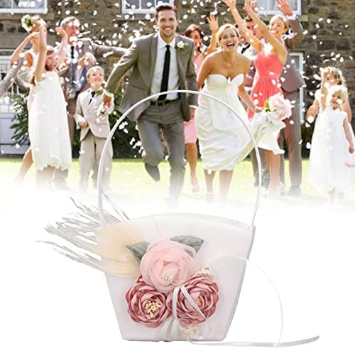 Natudeco Wedding Flower Basket Storage Basket Made Rose Rose Européia elegante e elegante Pink fotografia portátil Props Party Decoration