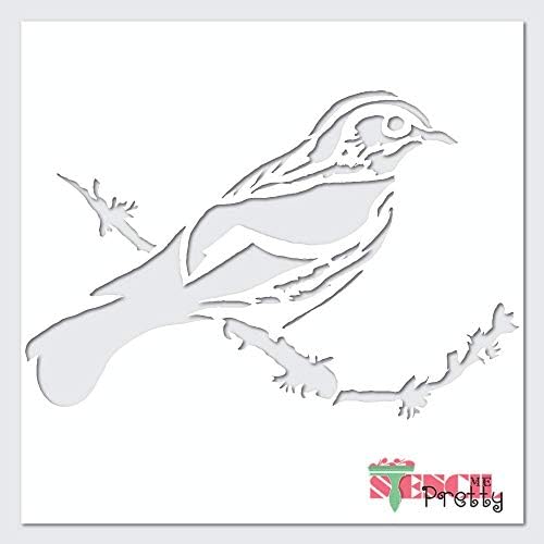 Estêncil Sparrow - pássaro DIY no ramo, estêncil da natureza, melhor estênceis de vinil para pintar em madeira, telas, parede,