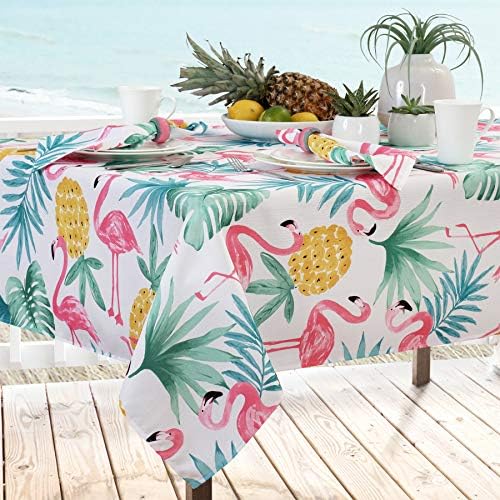 Newbridge Kitschy Boca Flamingo Indoor/Outdoor Tocloth de mesa - abacaxi tropical e palmeiras resistentes ao solo, toalha