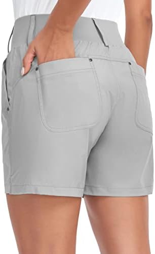 Shorts de caminhada de golfe femininos rápida seca de 5 polegadas de altura shorts esticados com bolsos leves para mulheres verão