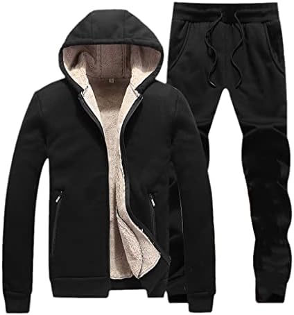 Menino de inverno jaqueta espessa e com capuz+conjuntos de calças, masculino com capuzes de capa de cordeiro com zíper traje esportivo