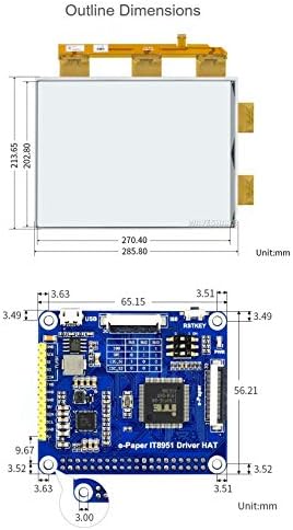 Coolwell WaveShare 13,3 polegadas e-thish chapéu de tela eletrônica para Raspberry Pi, 1600 × 1200 pixels, 2-16 escalas cinza, interface USB/SPI/i80