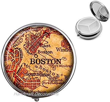 Mapa da caixa da pílula de Boston, mapa antigo da caixa de comprimidos de Boston Mapa antiguidade de jóias de Boston, caixa