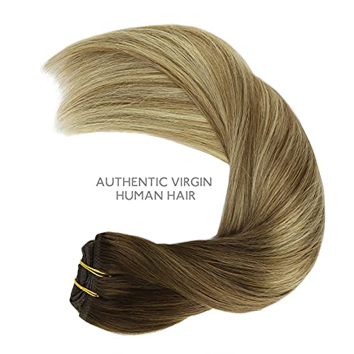Wennalife 15mm 3d Mink Syashes Look Natural, clipe de florista em extensões de cabelo humano ombre Walnut Brown to Ash Brown e Bleach Blonde Clip em cabelos humanos 120g