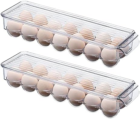 Recipiente de armazenamento de ovos para geladeira 2 embalagem, suporte de bandeja de ovos para geladeira com tampa e plástico