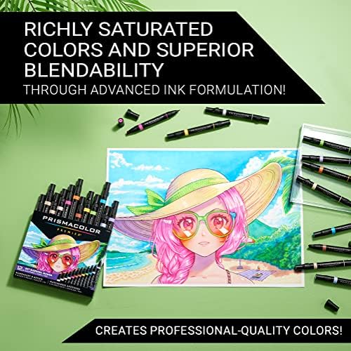 Marcadores de arte de ponta dupla Prismacolor Premier, ponta fina e cinzel, cores de mangá, 12 marcadores de ilustração de