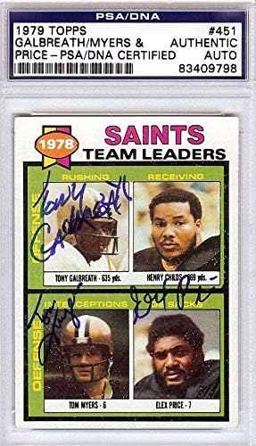 Tony Galbreath, Tom Myers e Elex Price Autografou 1979 Topps Card #451 New Orleans Saints PSA/DNA #83409798 - Cartões de futebol autografados da NFL