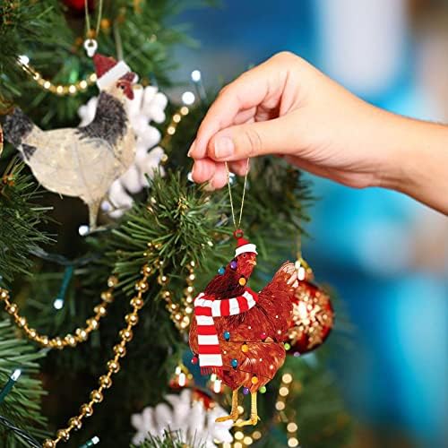 Próximo tempo 4pcs Christmas Frango Pingente de frango Conjunto em casa Festive Party Christmas Árvore Atmosfera Decorativa