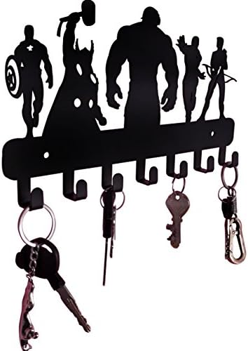 Heavenlykraft Superheros Montado com a parede Metal Key, organizador -chave, gancho de chave de metal, 10,6 x 7,5 x 1 polegada