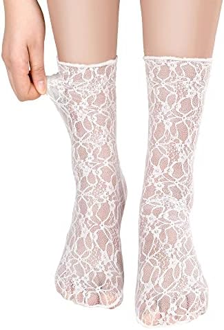 GEYOGA 4 pares de meias de renda feminina Mesh renda de meias soltas meias meias meias desleixadas tornozelo meias altas para mulheres acessórios