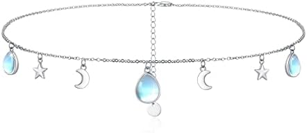Tiphra Mothers Day Gifts Moon e Star Charking Colar - colar de pedra de lua de prata esterlina para mulheres meninas, colar