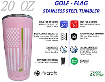 Presentes de golfe para homens ou mulheres, tumbler de golfe de aço inoxidável único com bolas como estrelas na bandeira americana,