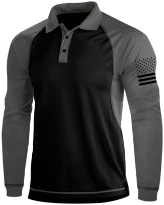 Camisas de pólo de Blackteak para homens Contraste colorido Camisas de pólo de manga comprida EUA Polos de golfe gráfico