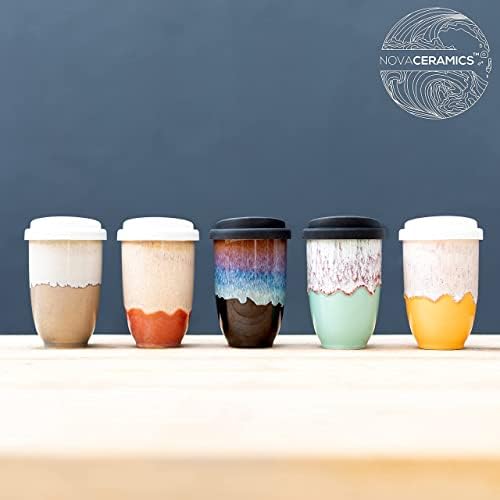 Nova xícara de café reutilizável de cerâmica, caneca de viagem em cerâmica com tampa, xícara de café portátil, exclusiva para caneca, laranja com esmalte branco, 12 onças, toranja