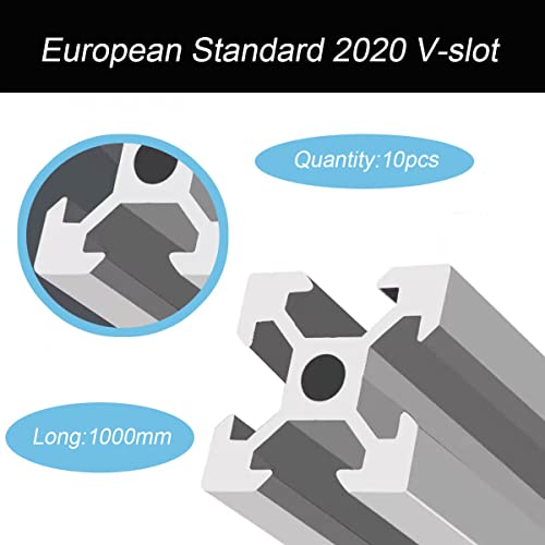 Extrusão de alumínio de slot 2020 V para peças de impressora 3D e cnc prata diy 1000mmx10