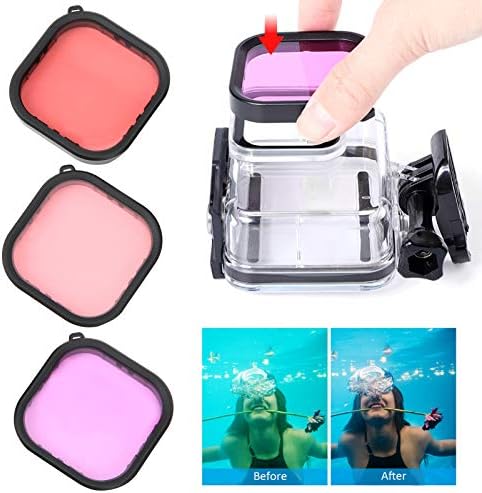 Kit de filtro de lente de mergulho, filtro roxo, vermelho e magenta, correção de cores, aprimora as cores para vídeo e fotografia subaquática, para a câmera de ação GoPro 9