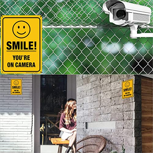 Sorria você está na câmera Sinal de vigilância por vídeo - 10 x7 polegadas 0,040 Rust Aluminium pesado sem ferrugem - Uso interno ou externo para negócios de segurança CCTV de negócios, UV protegido e reflexivo