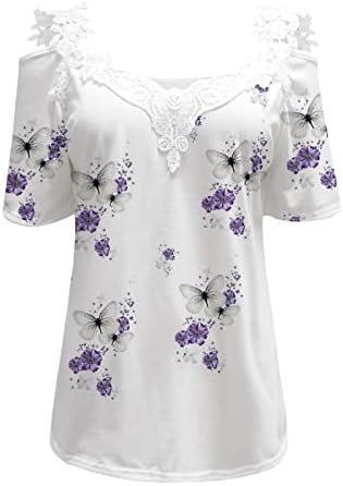 Camisa da blusa para meninas adolescentes outono verão fora do ombro de manga curta Lace algodão vneck Blusa de brunch S2 S2