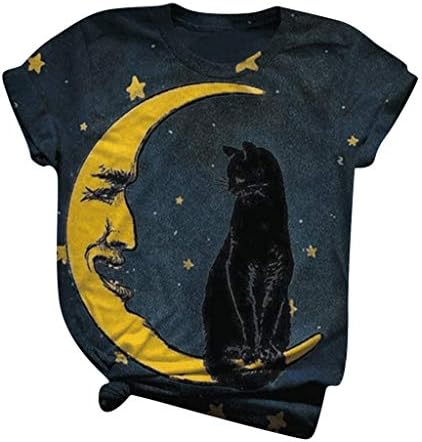 Camisas engraçadas vintage para mulheres Black Cat Moon Graphic Camise