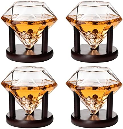 Conjunto de 4 uísque de diamante e copos de vinho 10oz - vinho, uísque, água, em forma de diamante, coleção de diamantes Sparkle Wine Patente