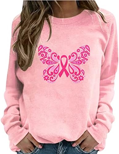 Ruziyoog Câncer de mama Consciência Moletom feminino Hope Hope Pink Ribbon Prind Ploups Tops de manga longa Blusa solta casual